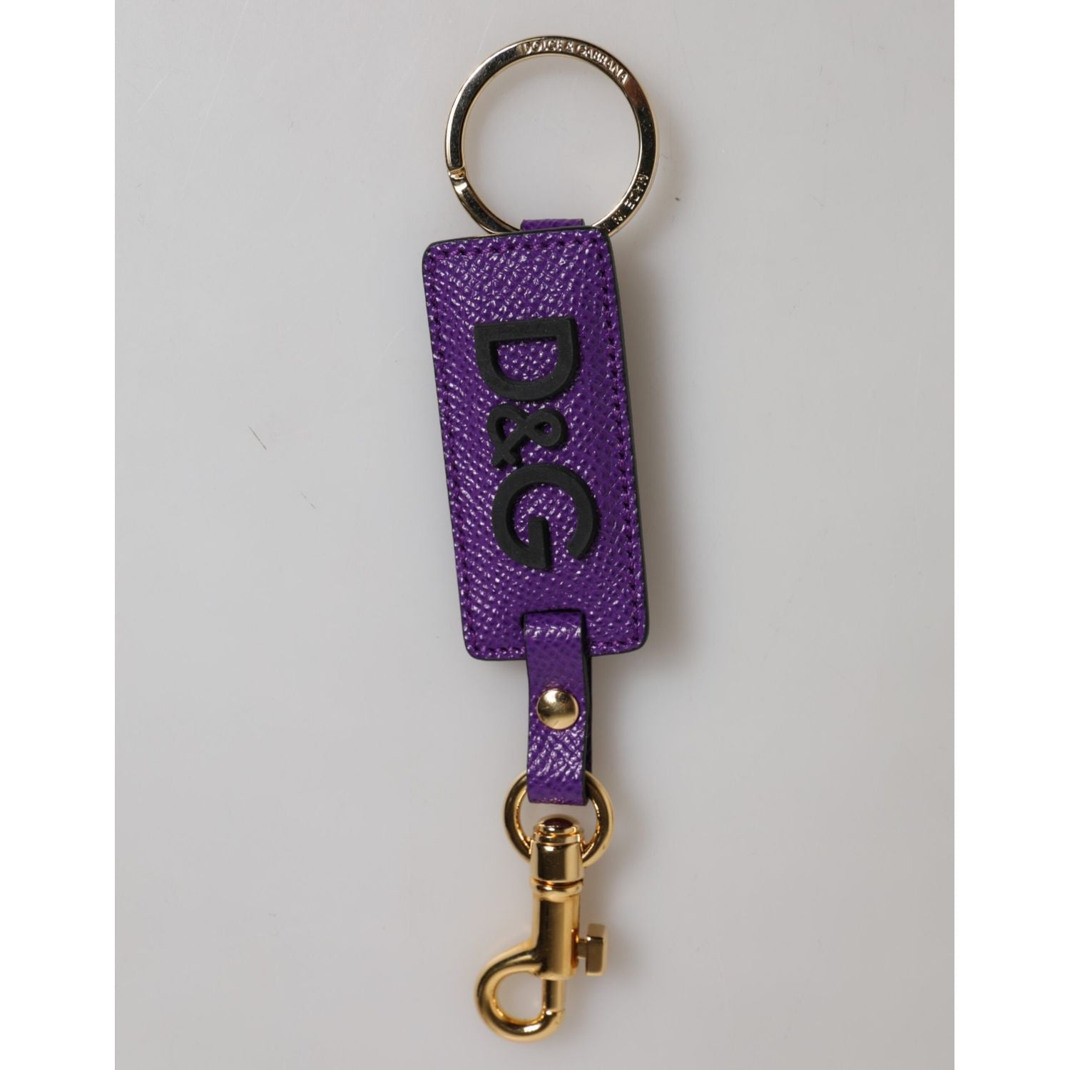 Dolce & Gabbana Purple DG Logo Leather Gold Tone Metal Keyring Keychain