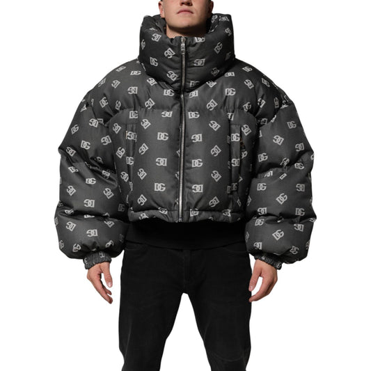 Dolce & Gabbana Black DG Monogram Full Zip Puffer Men Jacket