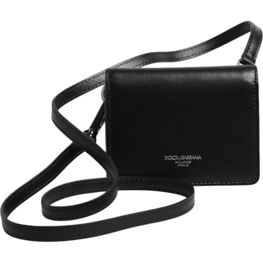 Dolce & Gabbana Black Leather Bifold Card Holder Crossbody Men Borse Bag