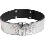 Dolce & Gabbana Silver Textured Leather Gold Tone Metal Neckband SMY11222
