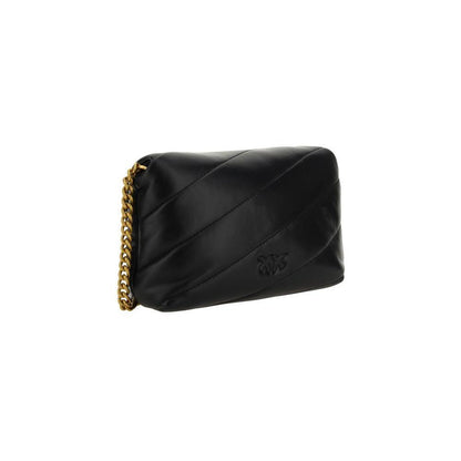 PINKO Black Calf Leather Bos Taurus Shoulder Bag