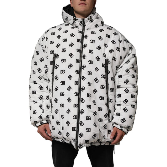 Dolce & Gabbana White DG Monogram Hooded Puffer Jacket