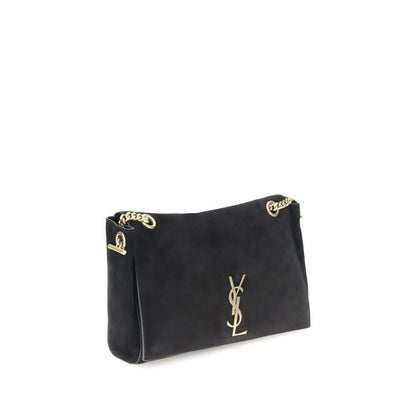 Saint Laurent Black Calf Leather Bos Taurus Shoulder Bag with monogram and gold chain strap.