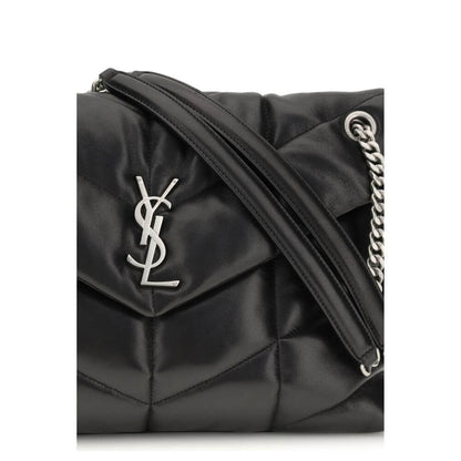 Saint Laurent Black Lamb Ovis Aries Aries Shoulder Bag with YSL plaque and leather-braided chain strap