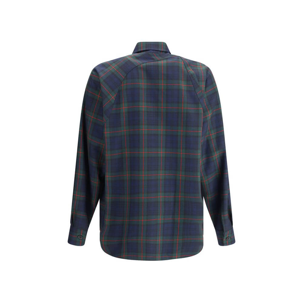 Back view of Alexander McQueen Green Polyester Pattern Shirt featuring tartan design and classic collar for AW25 season.
