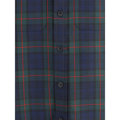 Front view of Alexander McQueen Green Polyester Pattern Shirt showcasing tartan design and button closure.