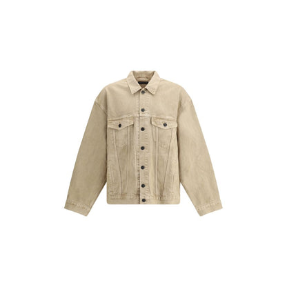 Balenciaga Beige Cotton Denim Jacket with oversized fit, 7-button closure, front flap pockets, and embroidered logo, season AW25