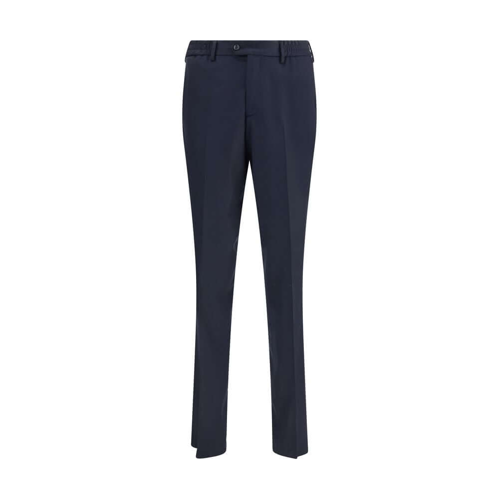 Lardini Blue Fleece Wool Chino Pants with zipper closure, elastic waistband, and side pockets, suitable for various occasions.