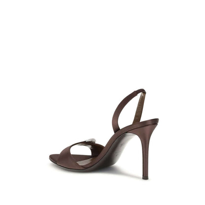 Giuseppe Zanotti Brown Silk Stiletto Heel Sandals with rhinestone detail and almond toe, AW25 season