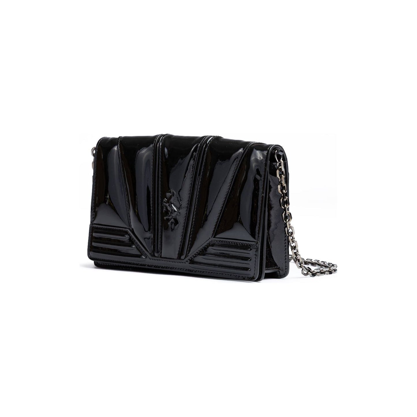 Ferrari Black GT patent leather bag with chain