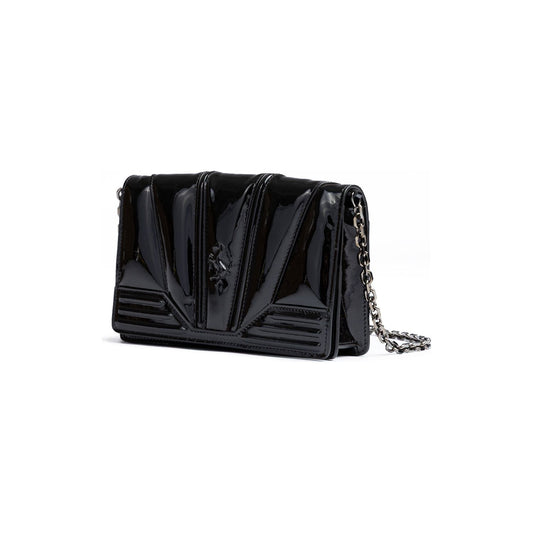 Ferrari Black GT patent leather bag with chain