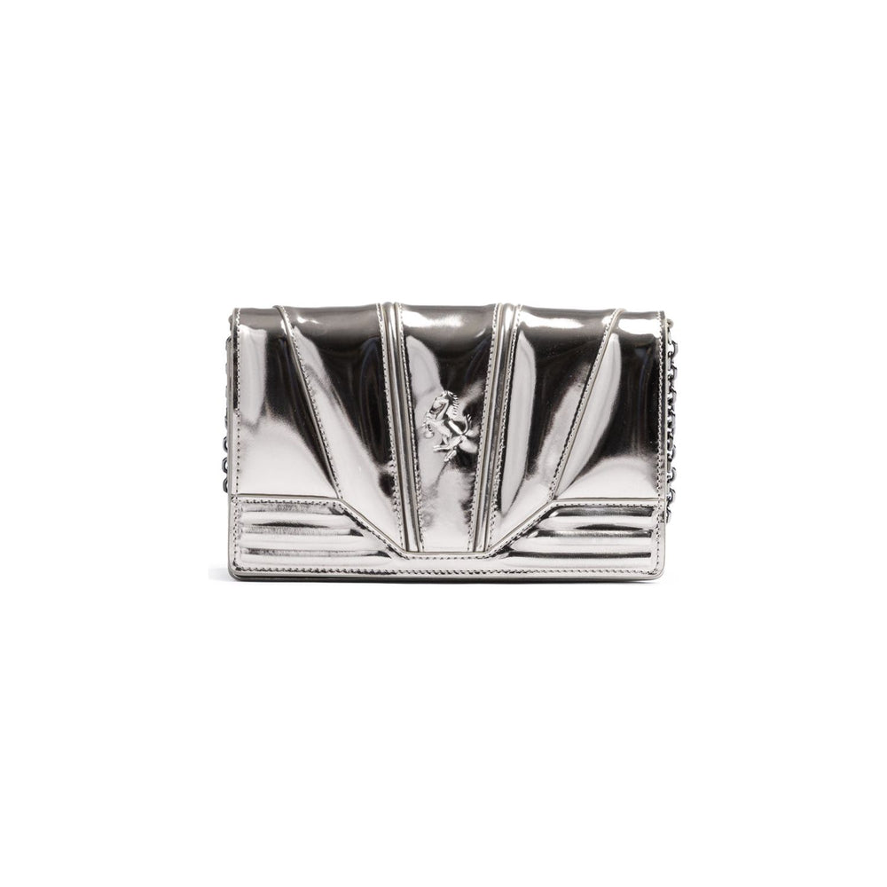 Ferrari Metal Silver GT patent leather bag with chain