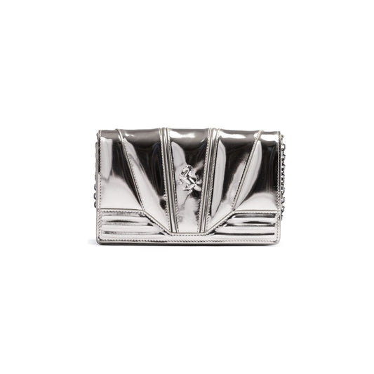 Ferrari Metal Silver GT patent leather bag with chain