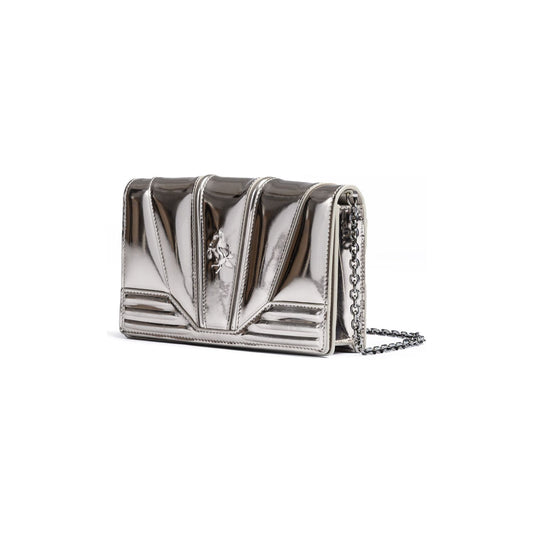 Ferrari Metal Silver GT patent leather bag with chain