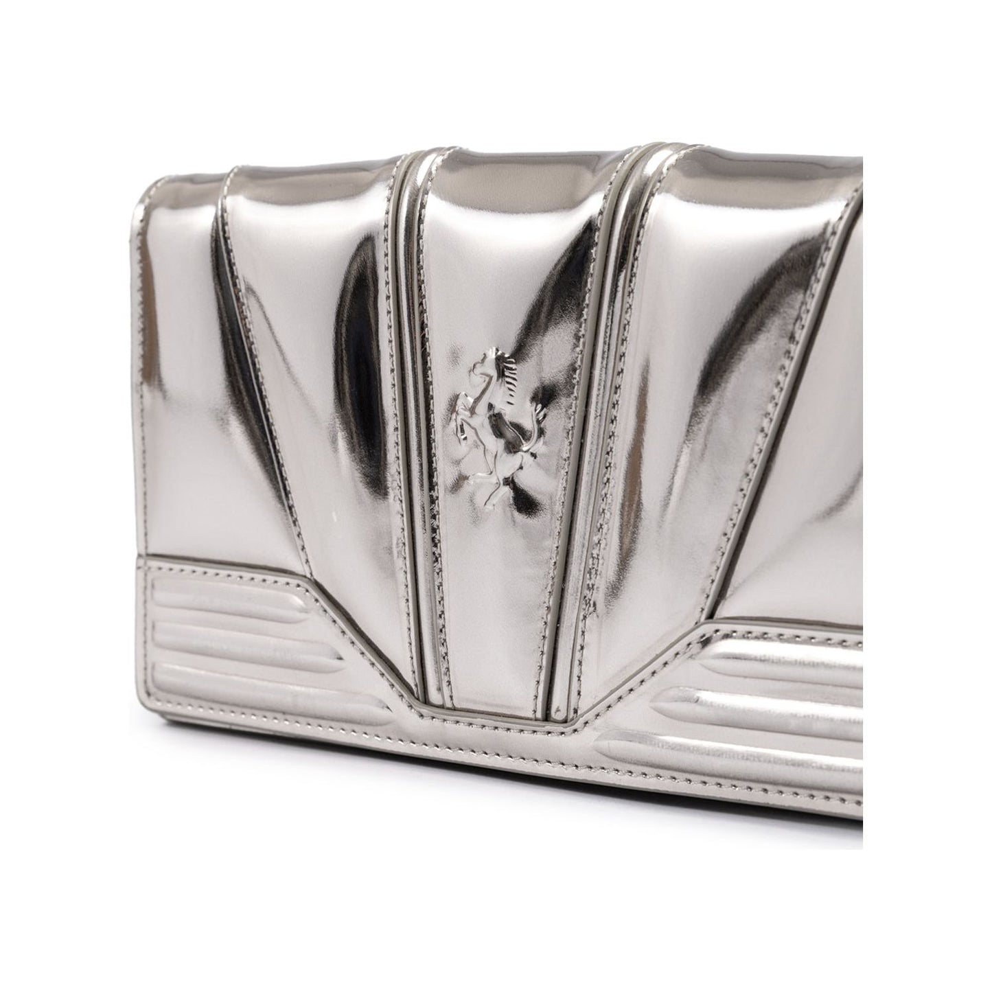 Ferrari Metal Silver GT patent leather bag with chain