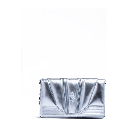 Ferrari Metal light blue GT patent leather bag with chain