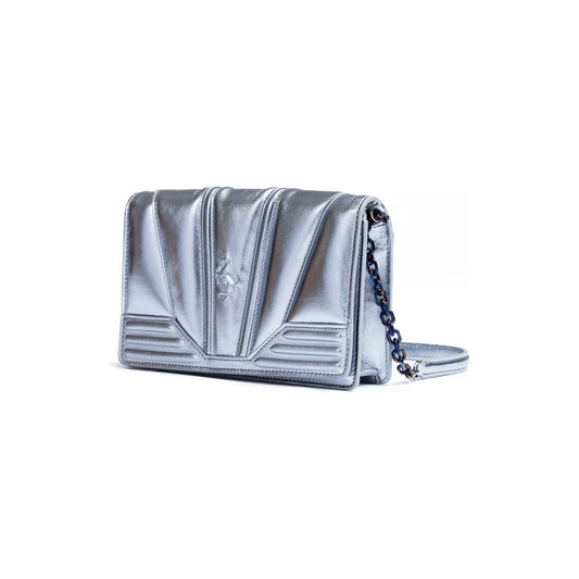 Ferrari Metal light blue GT patent leather bag with chain
