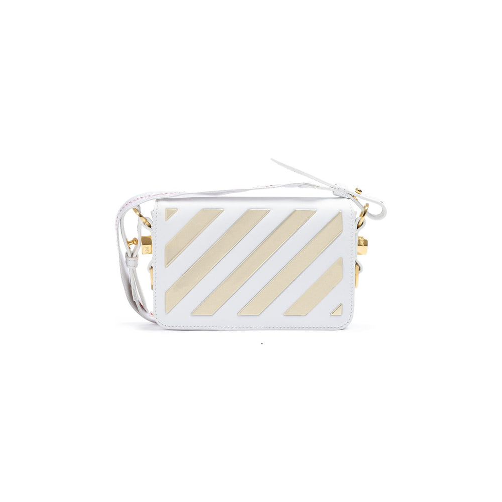 Off-White White/Gold Metallic Stripe Mini Crossbody Bag