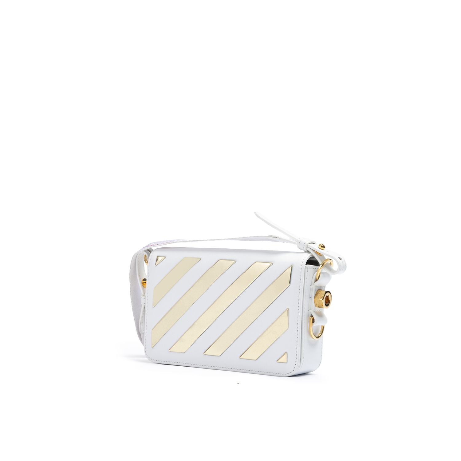 Off-White White/Gold  Metallic Stripe Mini Crossbody Bag