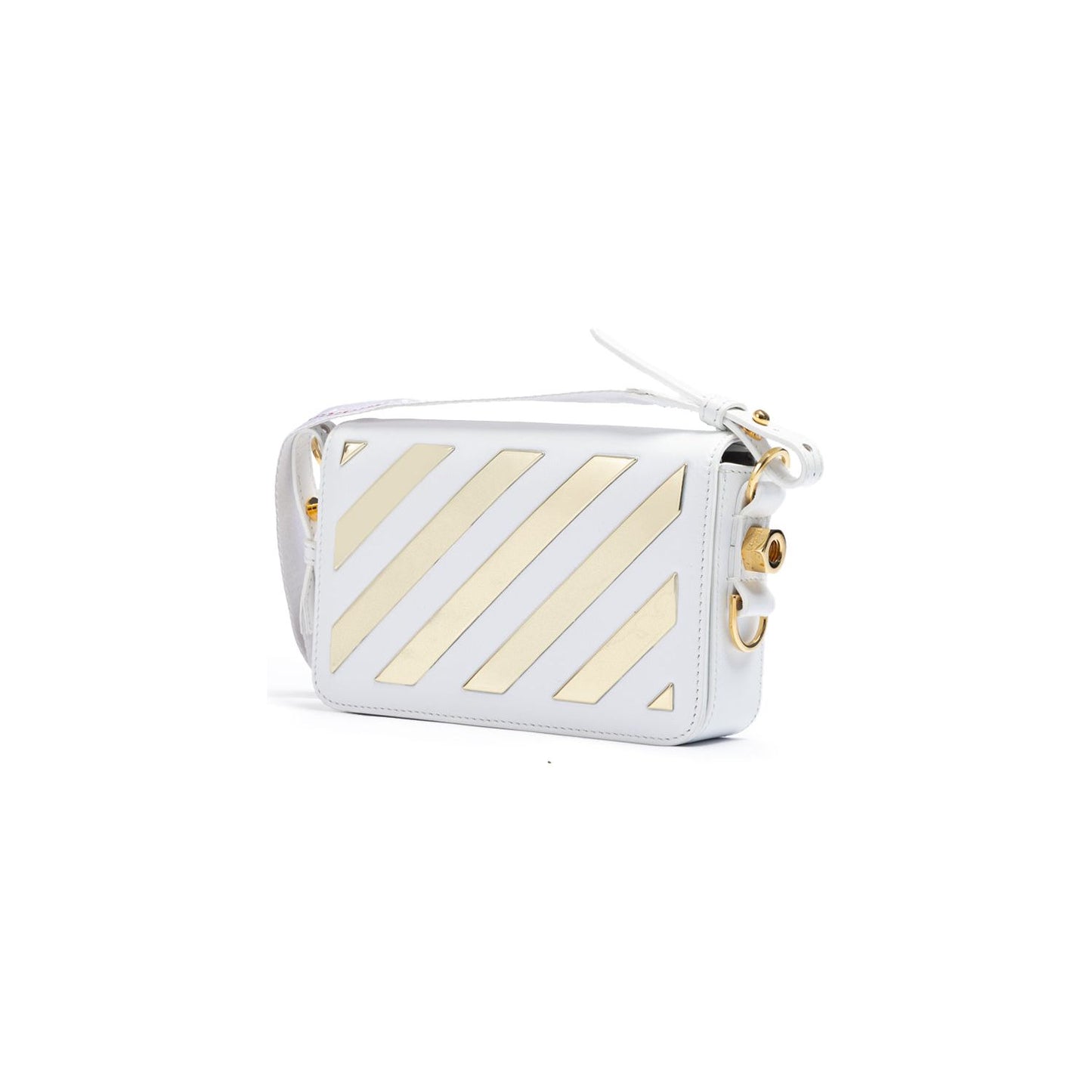 Off-White White/Gold Metallic Stripe Mini Crossbody Bag