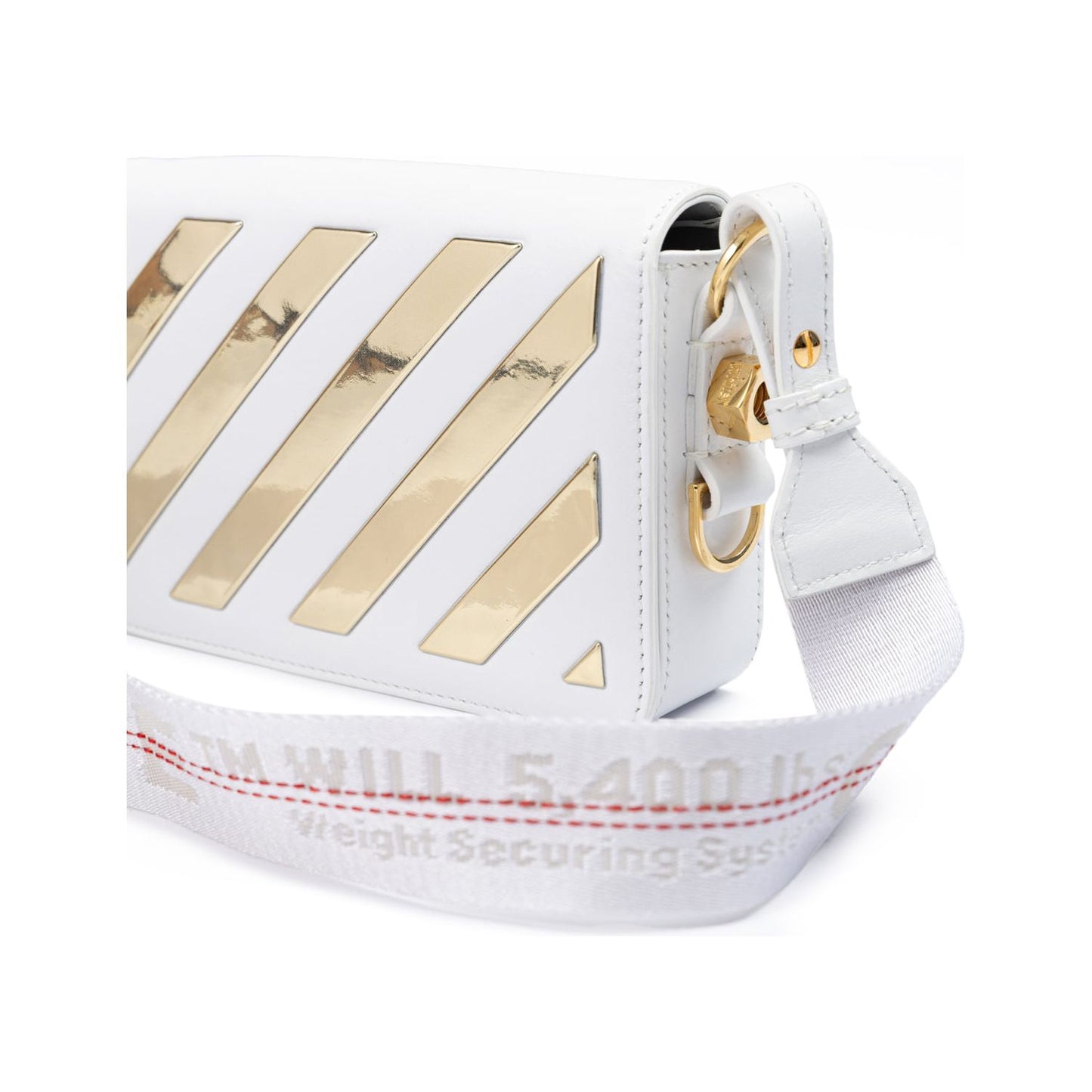 Off-White White/Gold Metallic Stripe Mini Crossbody Bag