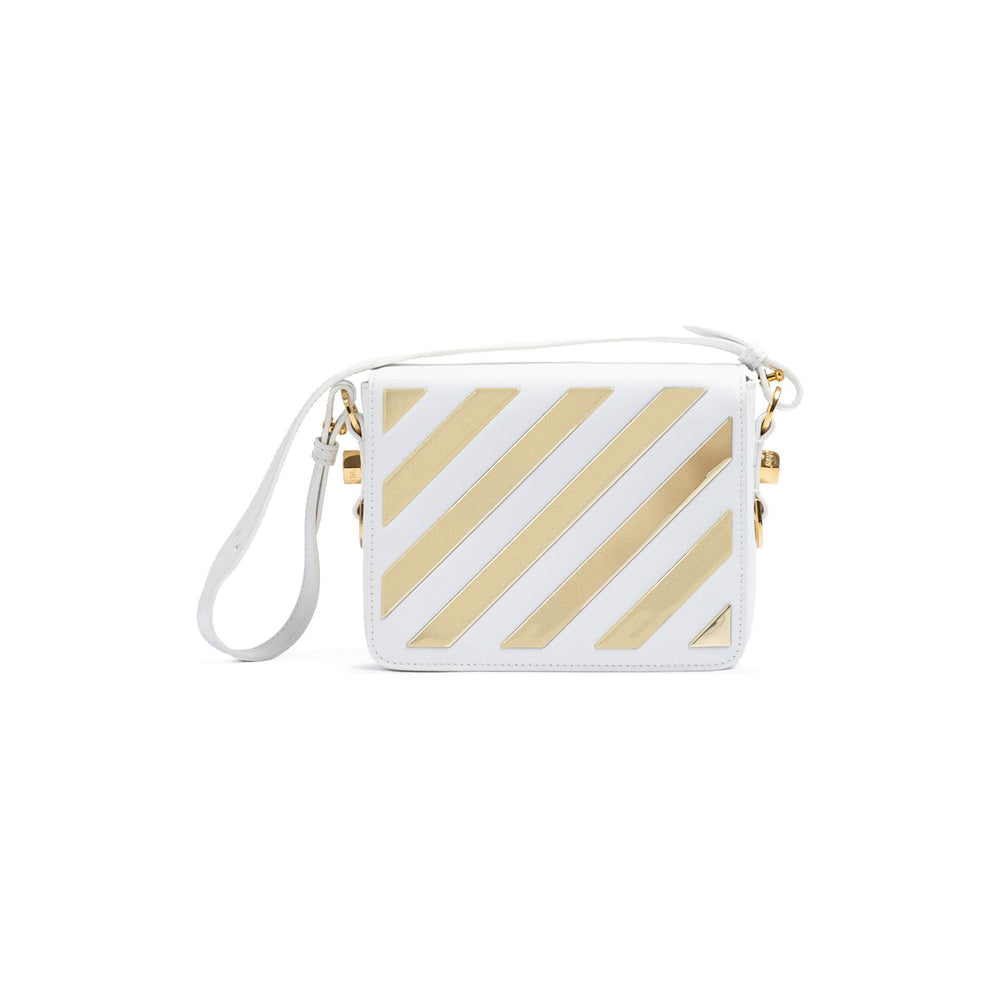 Off-White White/Gold Metallic Stripe Crossbody Bag