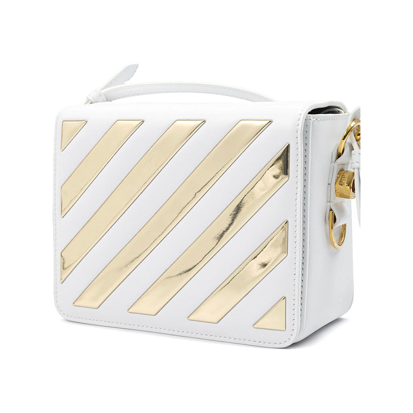 Off-White White/Gold Metallic Stripe Crossbody Bag