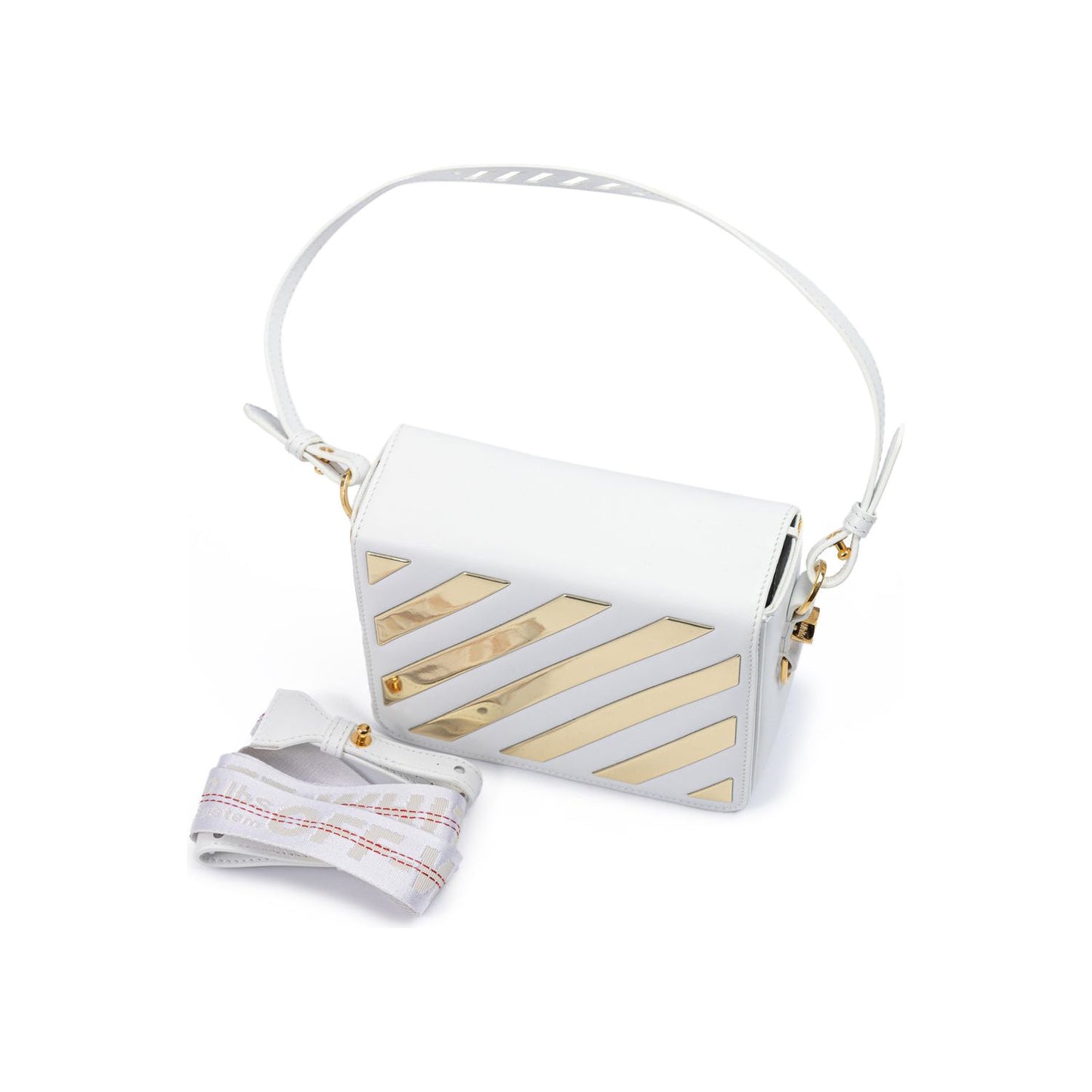 Off-White White/Gold Metallic Stripe Crossbody Bag