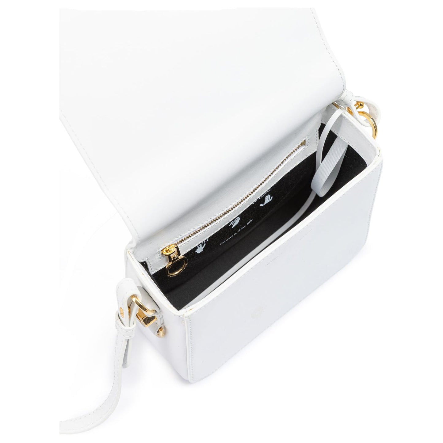 Off-White White/Gold Metallic Stripe Crossbody Bag