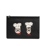 Dolce & Gabbana Black Leather #DGFAMILY Embellished Men Clutch Pouch Bag