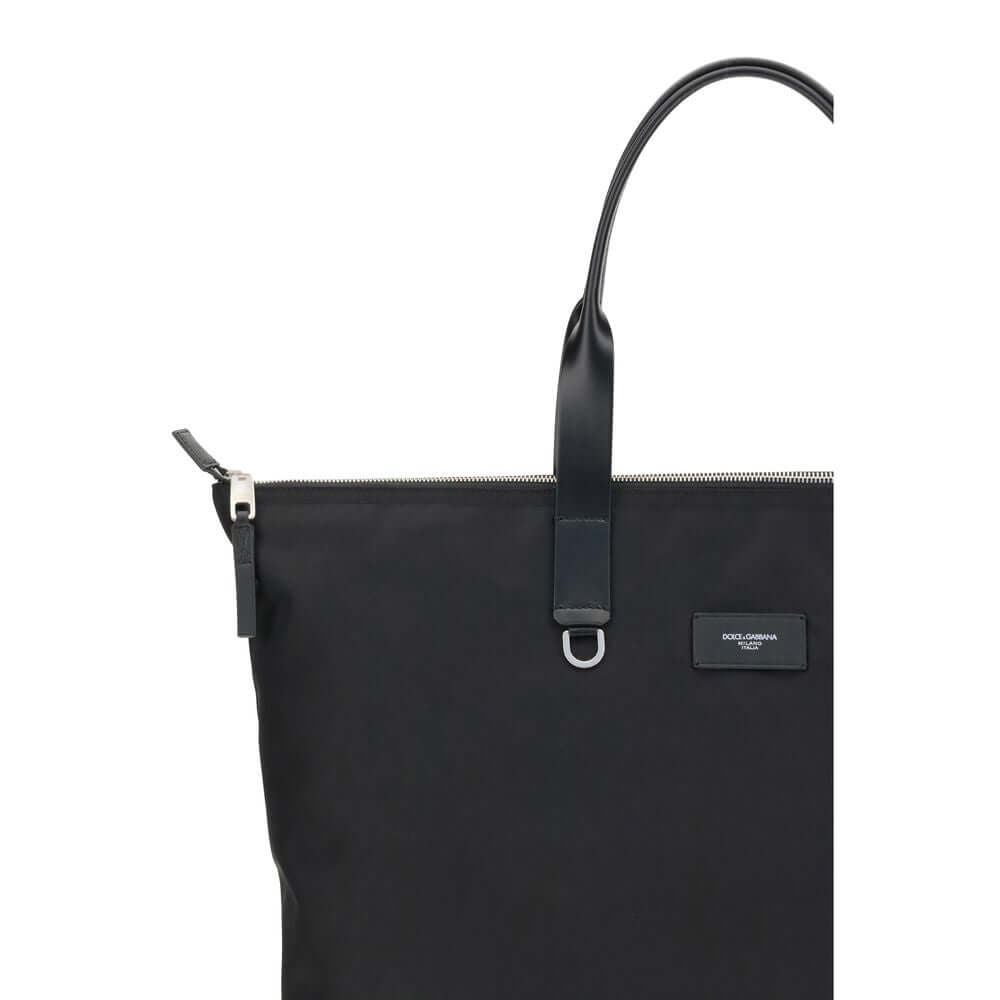Dolce & Gabbana Black Leather Shoulder Bag with crocodile print, zip closure, and logo for a refined look.