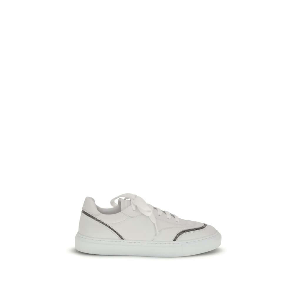 Brunello Cucinelli White Calf Leather Bos Taurus Low Top Sneakers