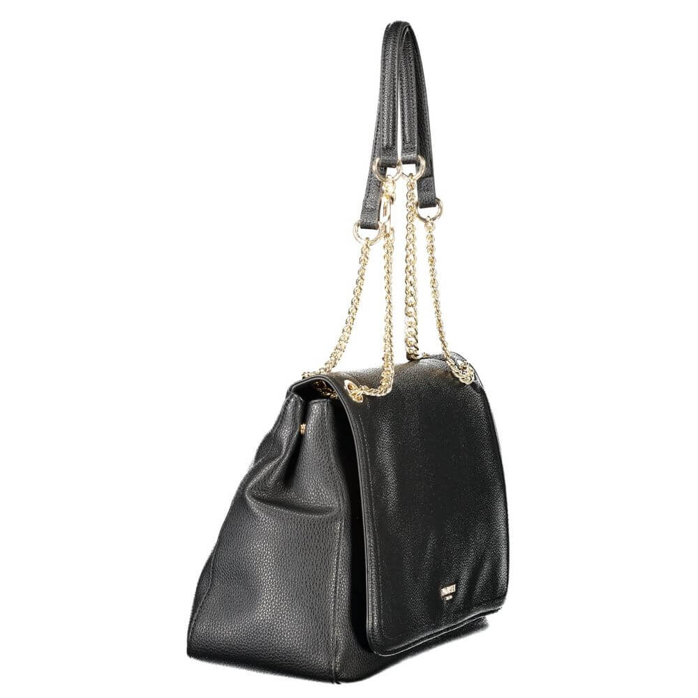 Twinset Black Polyethylene Women Handbag with chain handles and snap closure displayed on a white background.