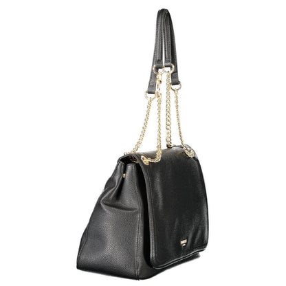 Twinset Black Polyethylene Women Handbag with chain handles and snap closure displayed on a white background.