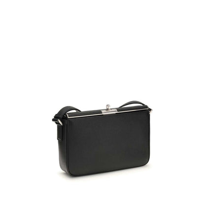 Dolce & Gabbana Black Calf Leather Bos Taurus Shoulder Bag with metal zipper and adjustable strap - back view