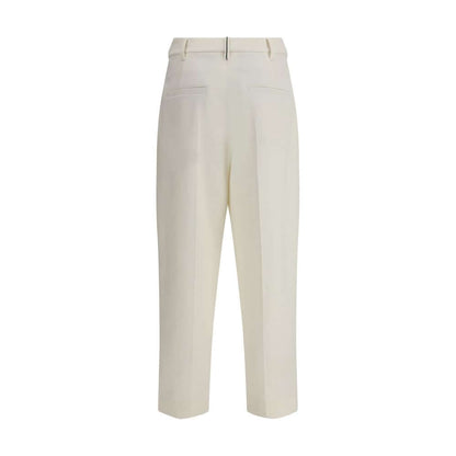 Brunello Cucinelli White Cotton Chino Pants featuring cropped ankle length and straight leg design for a modern, elegant look.
