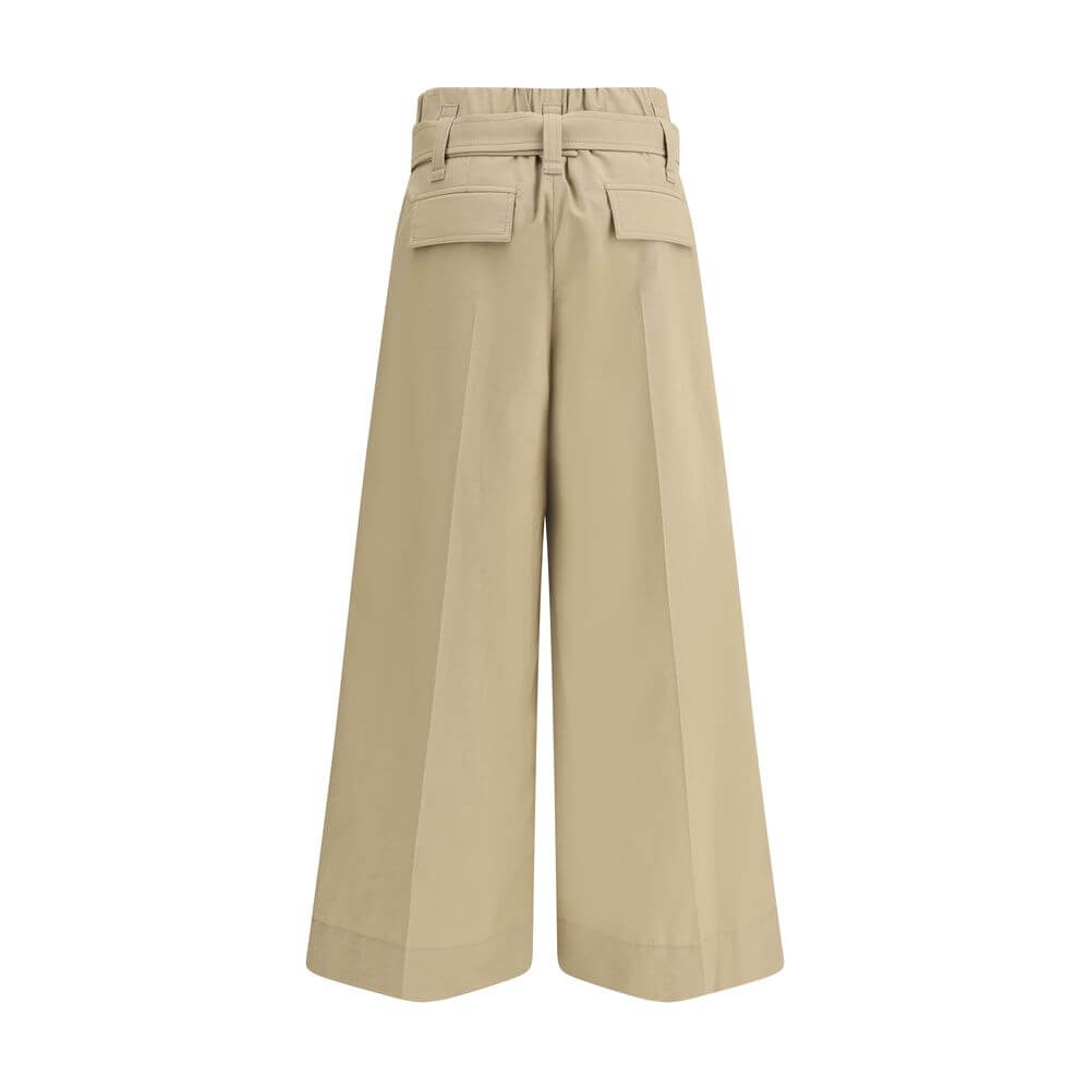 Brunello Cucinelli Beige Cotton Cropped Pants with pleated design and draw belt for sophisticated style.