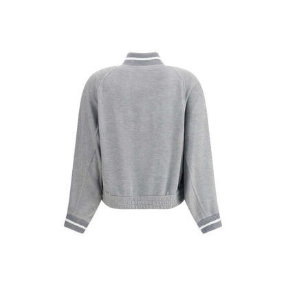 Brunello Cucinelli Gray Viscose Sweatshirt with ribbed collar, showcasing back design and regular fit, ideal for casual style.