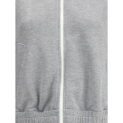 Brunello Cucinelli Gray Viscose Sweatshirt with ribbed collar and side welt pockets, front zipper, comfortable AW25 design, MADE IN ITALY