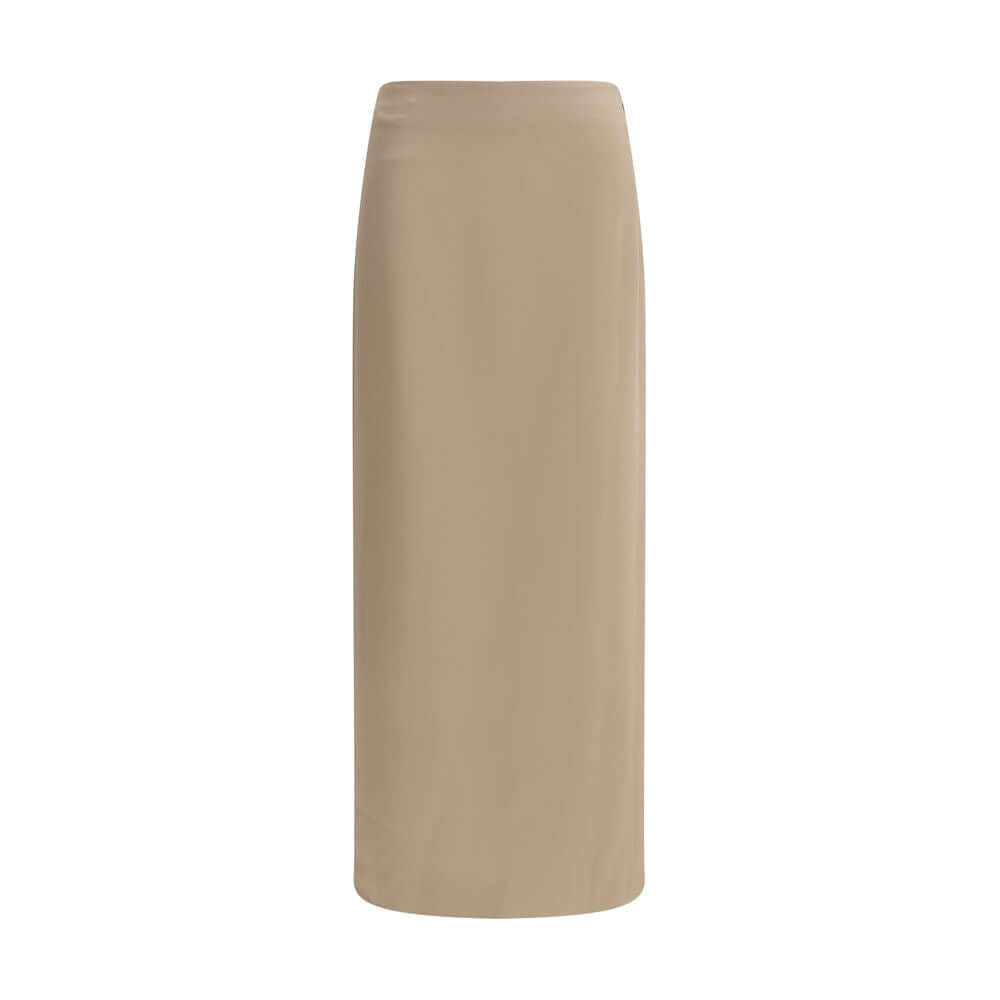 Brunello Cucinelli Gray Acetate Midi Skirt with back slit for elegant and sophisticated looks, made in Italy, featured in satin finish.