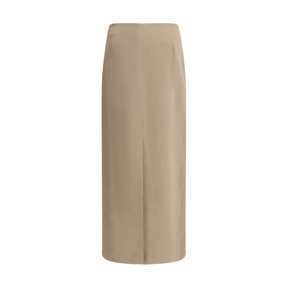 Brunello Cucinelli Gray Acetate Midi Skirt with back slit, elegant and sophisticated style, ideal for versatile and refined looks.