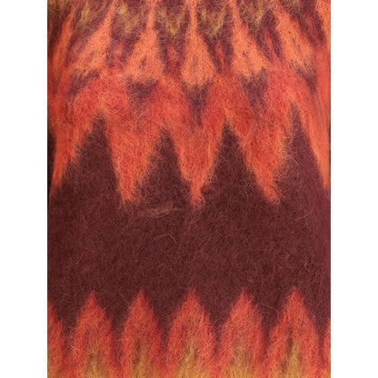 Close-up of Fair Isle pattern on a Marant Etoile Blue Wool Sweatshirt, showcasing Nordic-inspired design and mohair wool blend texture.