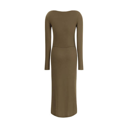 Marant Etoile Green Modal Casual Dress with long sleeves and fitted silhouette, featuring elegant draping and round neckline, back view.