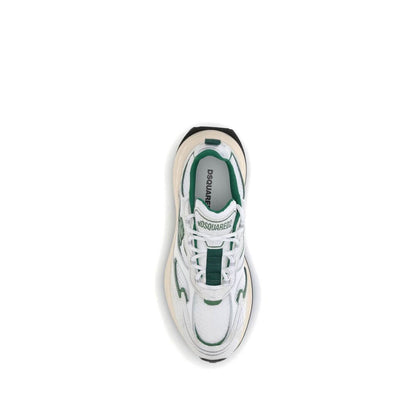 Top view of Dsquared² White Calf Leather Bos Taurus Athletic Sneakers showing design details and trekking-style laces.