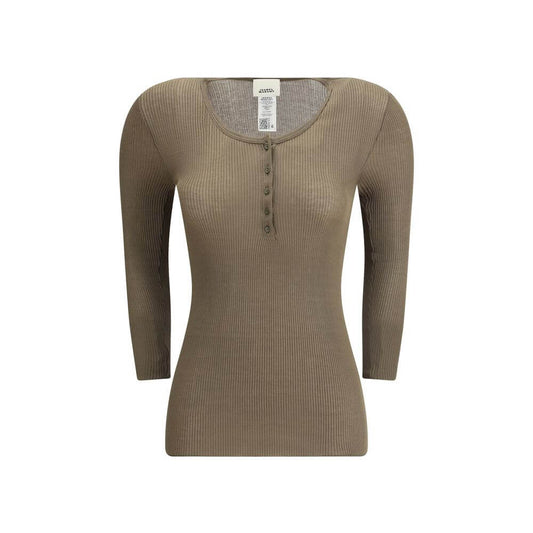 Isabel Marant Green Cotton Top with round neckline, front button closure, and ribbed texture for versatile everyday wear.