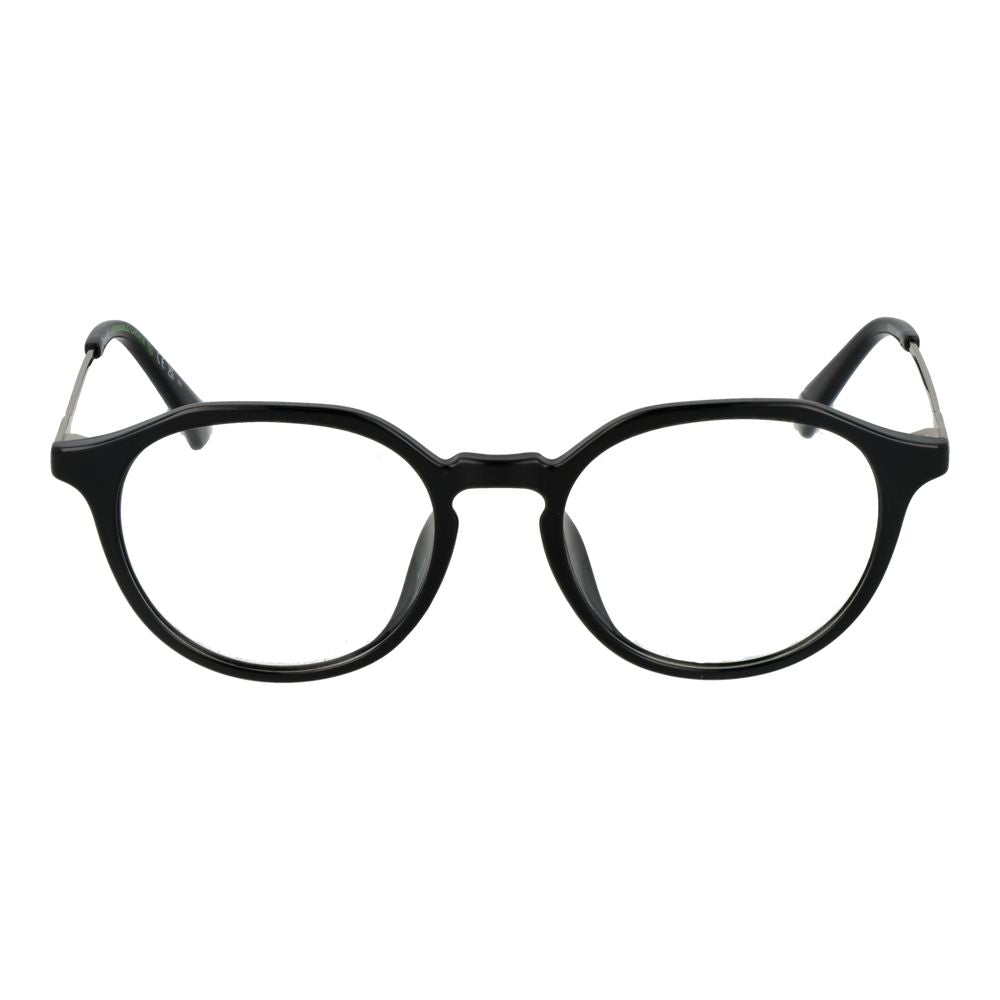 Polaroid Black Unisex Glasses Frame, full-rim polyamide design, demo lenses, stylish panto shape, 49-13-145 size.