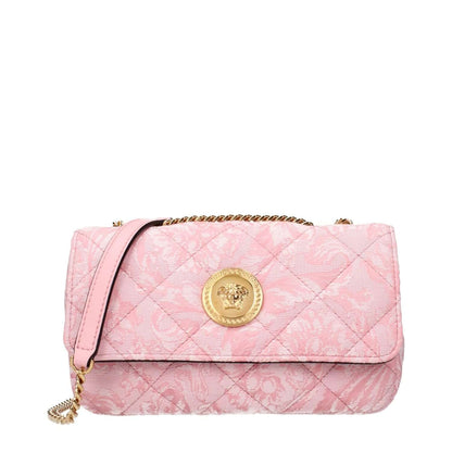 Versace Pink Fabric Shoulder Bag with gold front detail and chain strap, stylish quilted design, MPN 10133521A159111P56V.