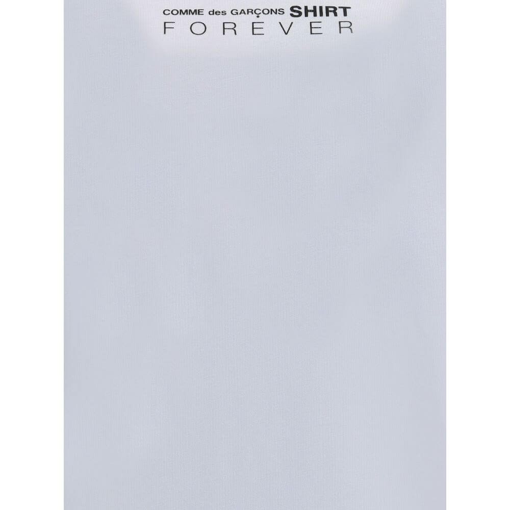 Comme Des Garçons White Cotton Sportswear T-shirt with printed logo on back, crew neck, short sleeves. Essential minimalist design, AW25 collection.