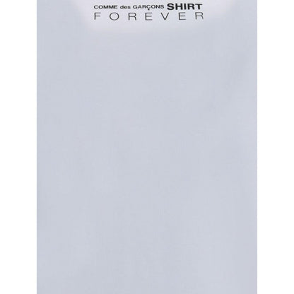 Comme Des Garçons White Cotton Sportswear T-shirt with printed logo on back, crew neck, short sleeves. Essential minimalist design, AW25 collection.