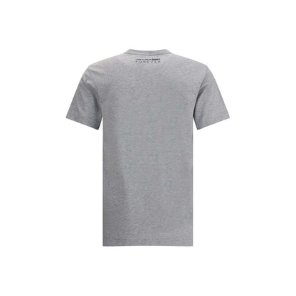 Back view of Comme Des Garçons Gray Cotton T-Shirt with logo print, crew neck, and short sleeves, made from 100% cotton in Turkey.
